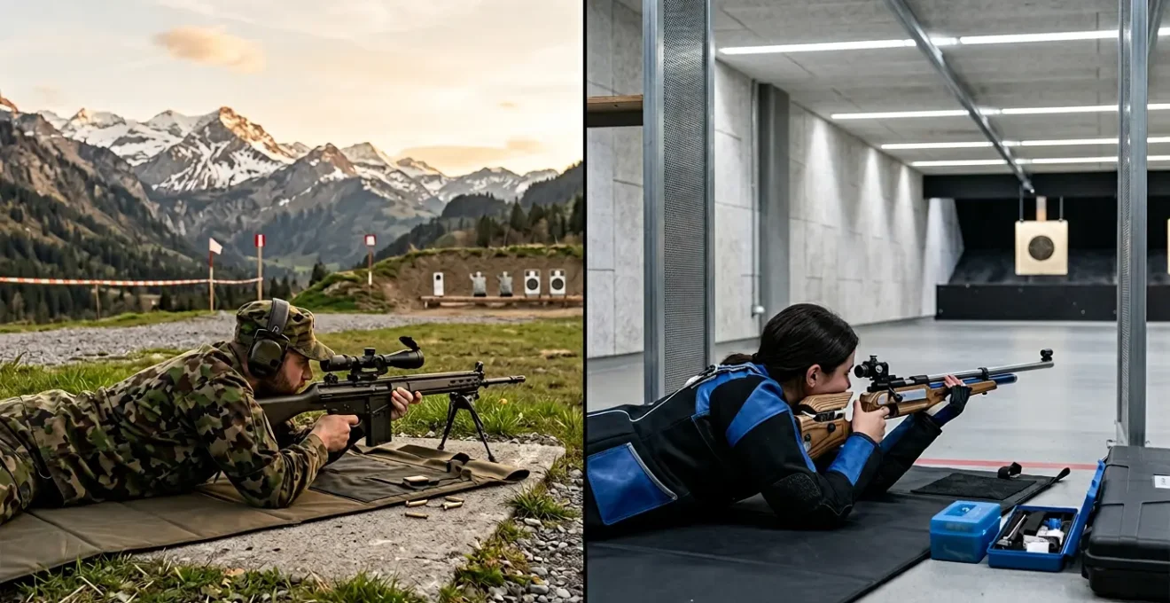 Comparaison entre un tireur au Fass 90 à 300m et un tireur à la carabine petit calibre 50m en stand de tir