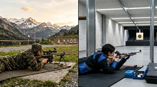 Comparaison entre un tireur au Fass 90 à 300m et un tireur à la carabine petit calibre 50m en stand de tir