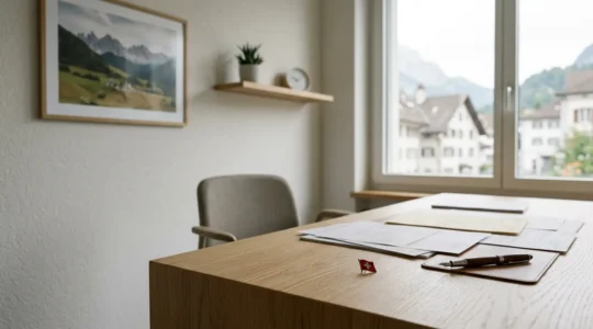 Bureau administratif avec documents officiels pour permis d'acquisition d'armes en Suisse