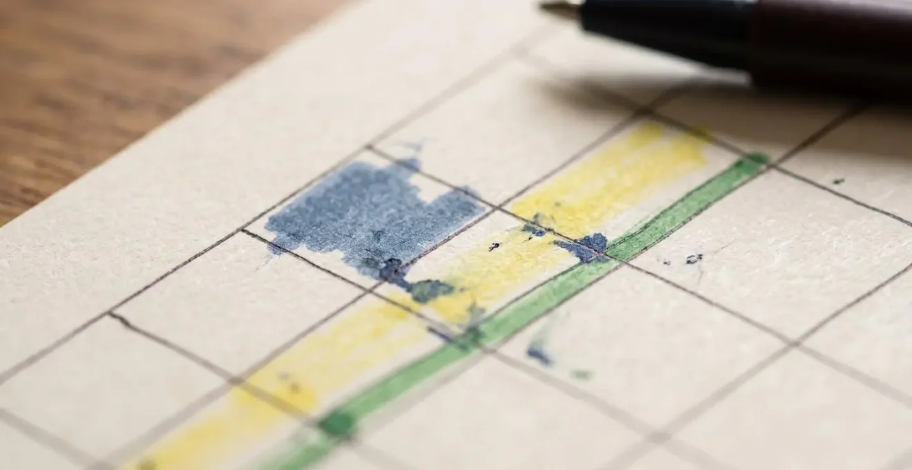 Vue macro d'un calendrier de planification annuelle pour tireur avec annotations manuscrites