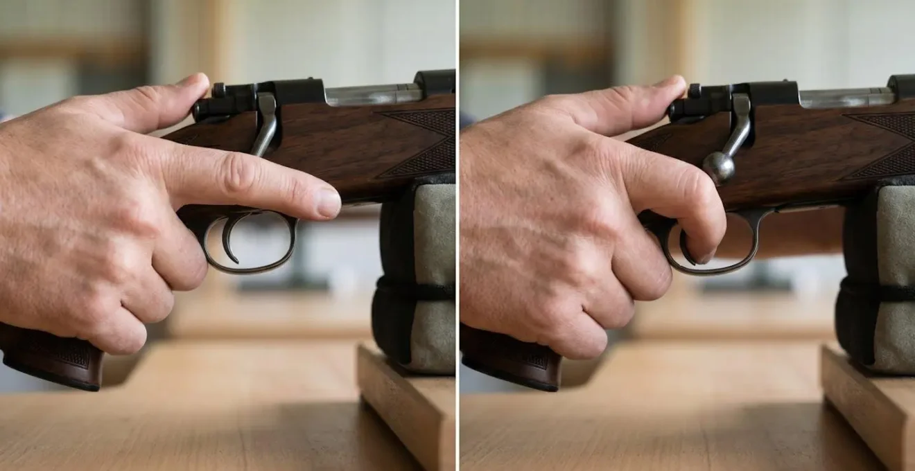 Comparaison visuelle du placement du doigt sur la détente : pulpe versus phalange
