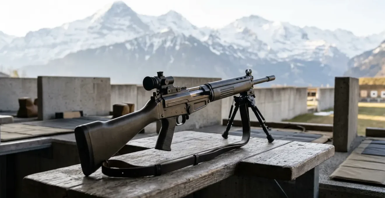 Fusil Fass 57 modifié avec dioptre 03 en position de tir sportif en Suisse