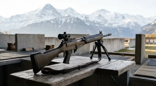 Fusil Fass 57 modifié avec dioptre 03 en position de tir sportif en Suisse