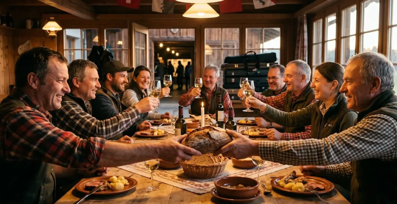 Ambiance chaleureuse lors d'un repas de société de tir en Suisse