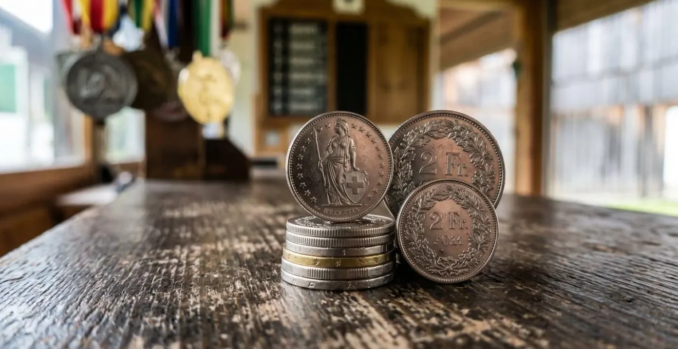 Système de récompenses avec pièces de francs suisses lors d'une fête de tir