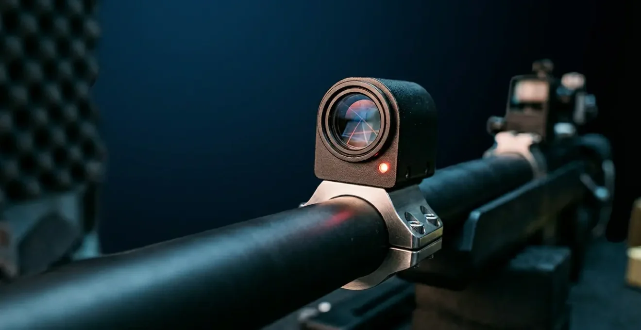 Système d'analyse SCATT montrant les traces colorées de visée d'un tireur sur une interface numérique