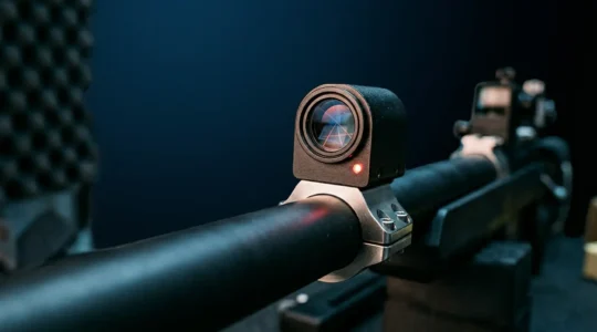 Système d'analyse SCATT montrant les traces colorées de visée d'un tireur sur une interface numérique