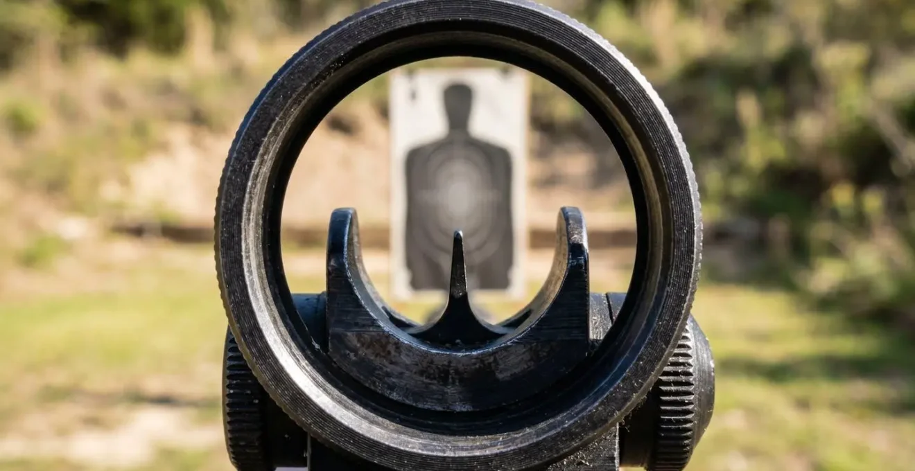 Vue à travers un viseur de fusil montrant la zone de visée optimale sur une silhouette de cible B4