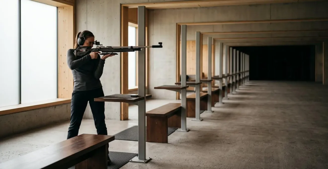 Tireur en position de tir avec visualisation de la zone de stabilité mesurée par SCATT