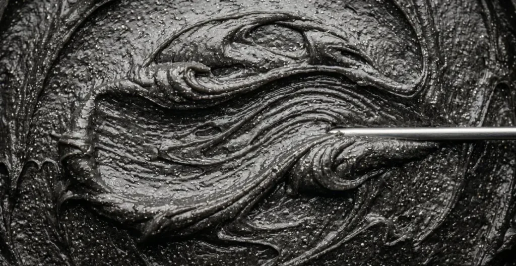 Gros plan macro sur texture de graisse Automatenfett suisse avec reflets métalliques MoS2 Gros plan macro sur texture de graisse Automatenfett suisse avec reflets métalliques MoS2